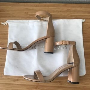 NEW Stuart Weitzman Ankle Strap Sandal Tan Patent